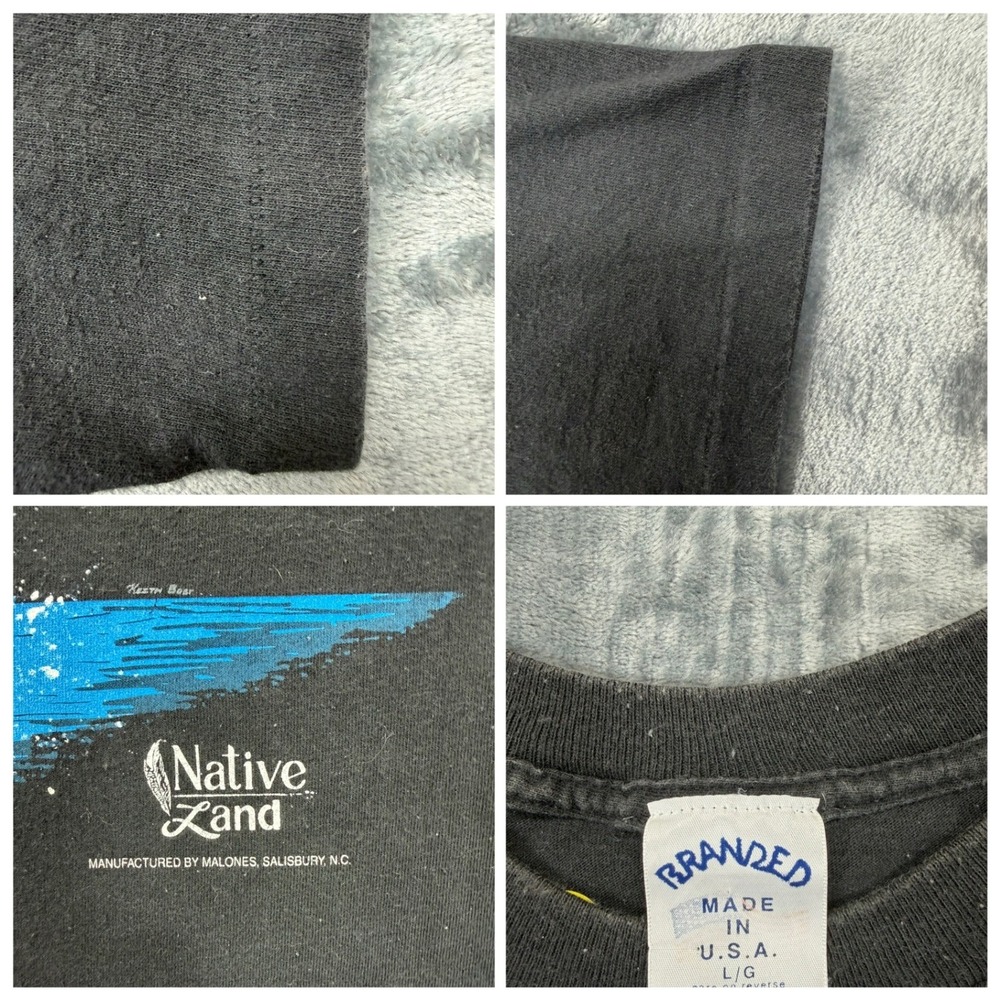 Vintage Branded Native‎ Land Single Stitch T Shirt Mens Large Black Eagle Horse - Picture 5 of 9